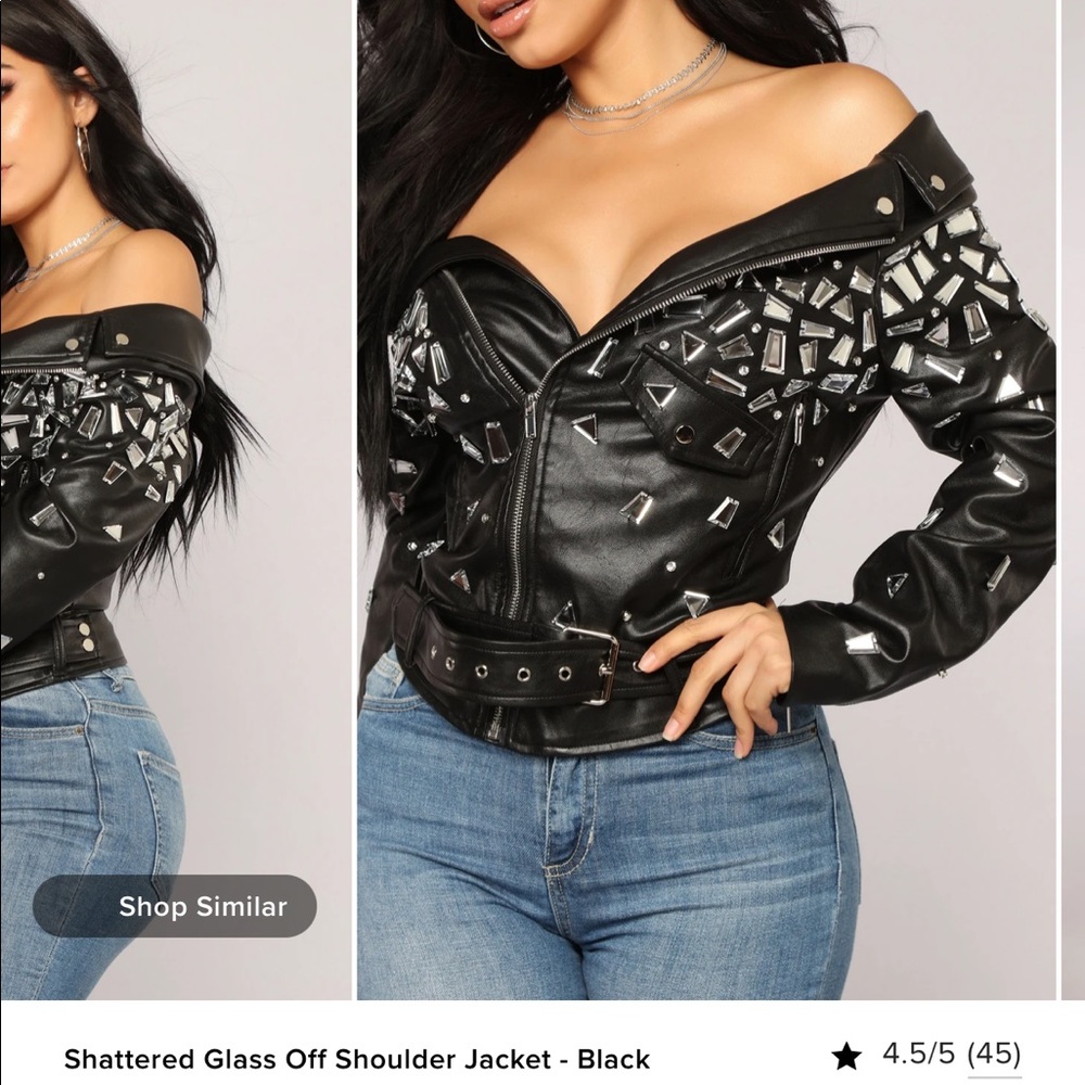 Shattered glass off shoulder jacket